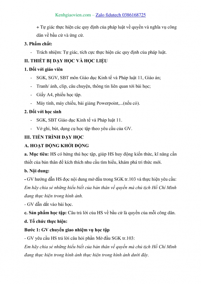 Giáo án và PPT Kinh tế pháp luật 11 chân trời Bài 14: Quyền và nghĩa vụ công dân về bầu cử và ứng cử