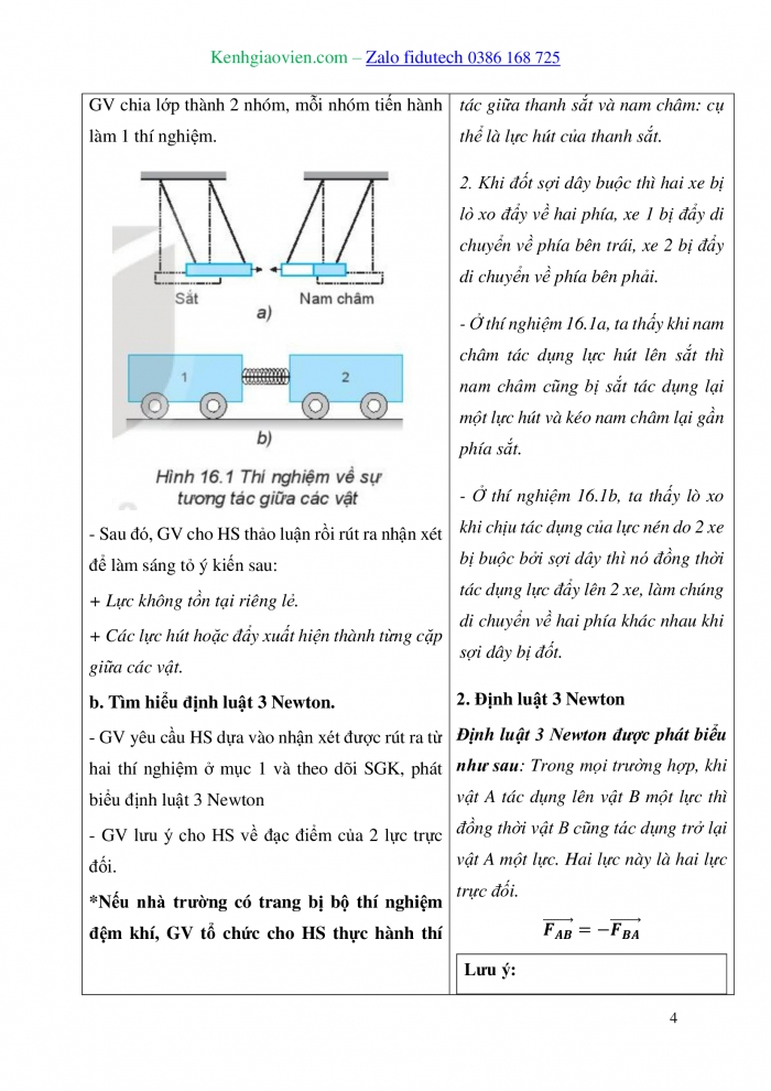 Giáo án và PPT Vật lí 10 kết nối Bài 16: Định luật 3 Newton