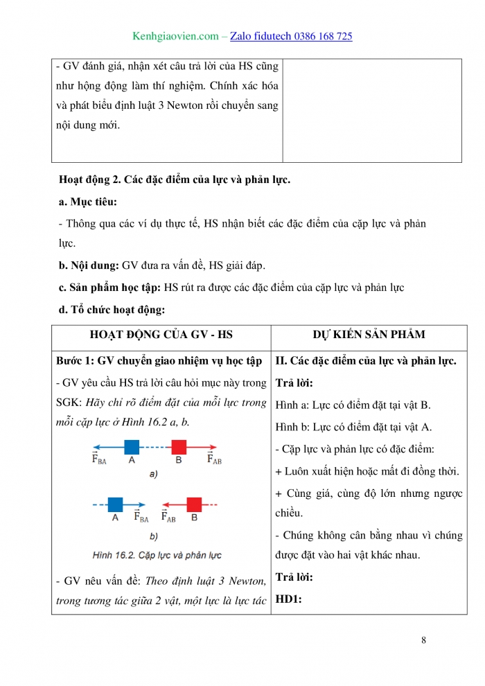 Giáo án và PPT Vật lí 10 kết nối Bài 16: Định luật 3 Newton