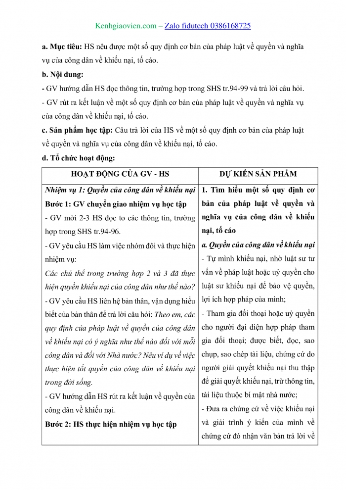 Giáo án và PPT Kinh tế pháp luật 11 kết nối Bài 15: Quyền và nghĩa vụ của công dân về khiếu nại, tố cáo