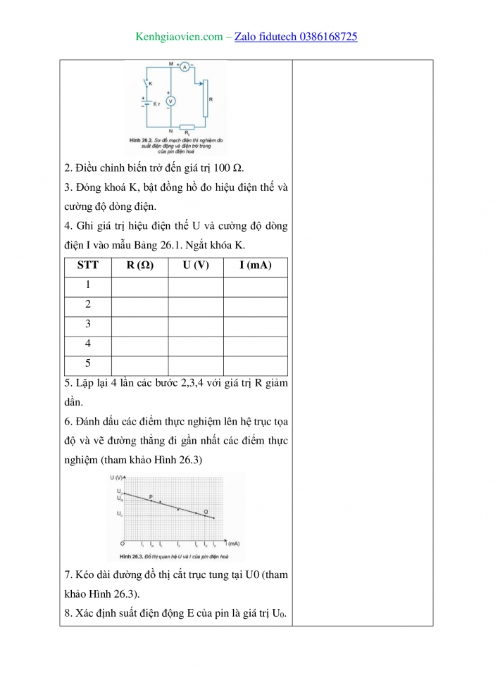 Giáo án và PPT Vật lí 11 kết nối Bài 26: Thực hành Đo suất điện động và điện trở trong của pin điện hoá