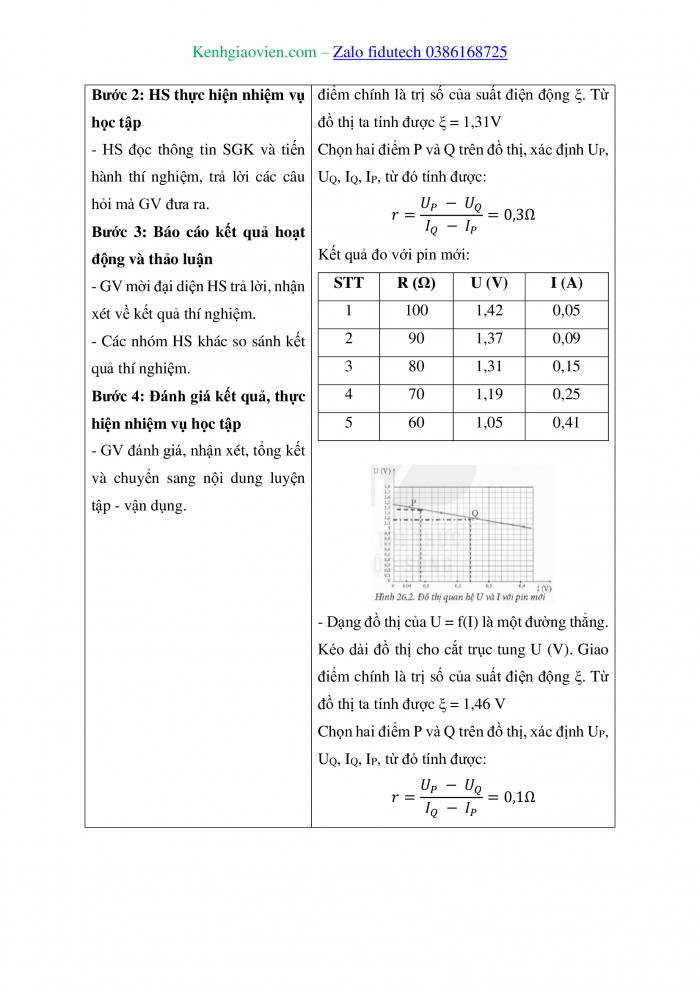 Giáo án và PPT Vật lí 11 kết nối Bài 26: Thực hành Đo suất điện động và điện trở trong của pin điện hoá