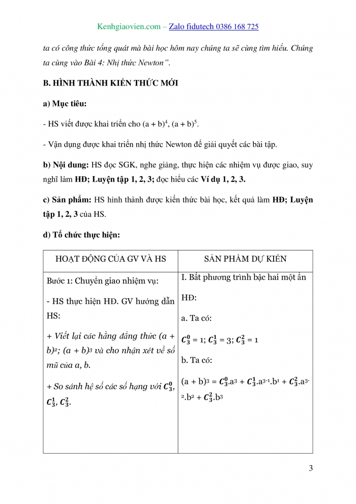 Giáo án và PPT Toán 10 cánh diều Bài 4: Nhị thức Newton