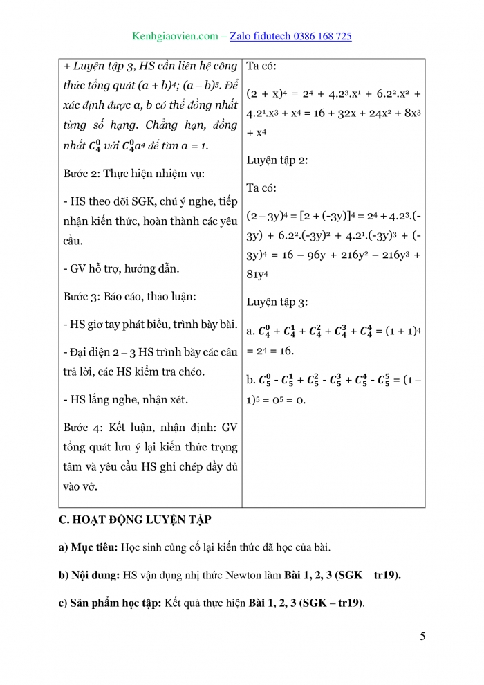 Giáo án và PPT Toán 10 cánh diều Bài 4: Nhị thức Newton