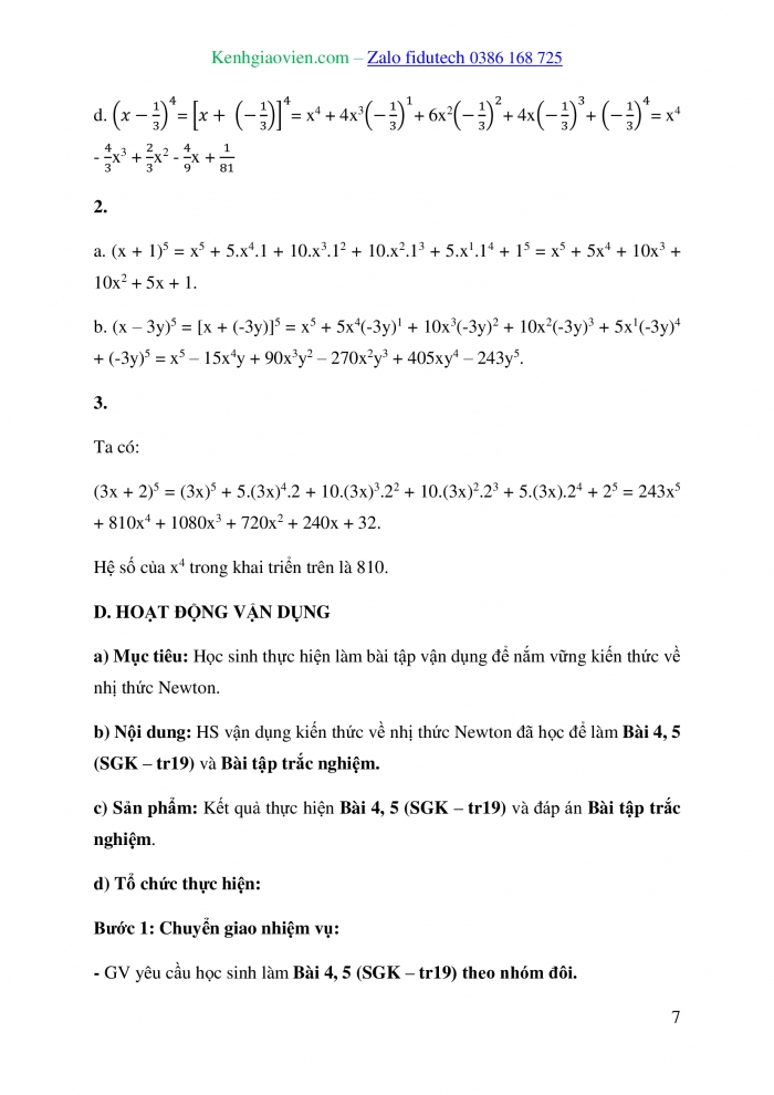 Giáo án và PPT Toán 10 cánh diều Bài 4: Nhị thức Newton