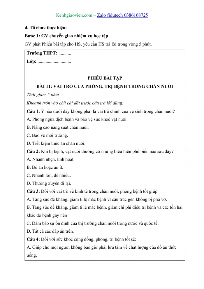 Giáo án và PPT Công nghệ chăn nuôi 11 kết nối Bài 11: Vai trò của phòng, trị bệnh trong chăn nuôi