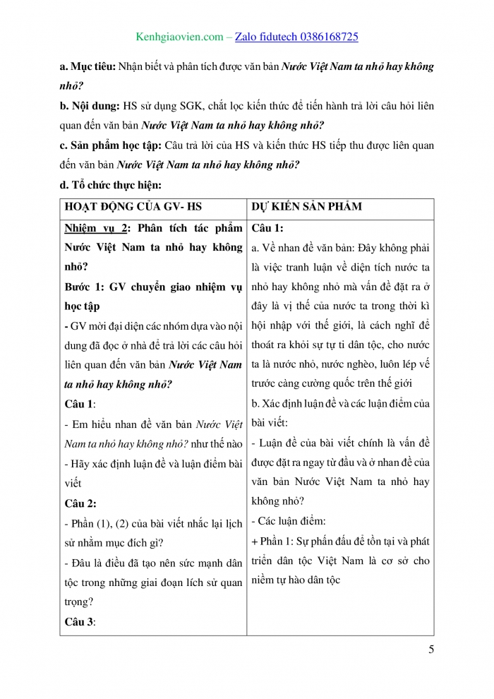 Giáo án và PPT Ngữ văn 8 cánh diều Bài 5: Nước Việt Nam ta nhỏ hay không nhỏ? (Dương Trung Quốc)