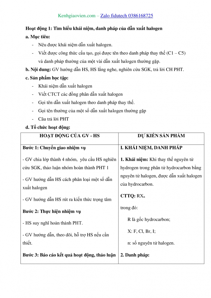 Giáo án và PPT Hoá học 11 kết nối Bài 19: Dẫn xuất halogen