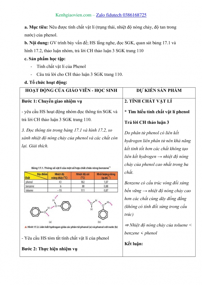 Giáo án và PPT Hoá học 11 chân trời Bài 17: Phenol