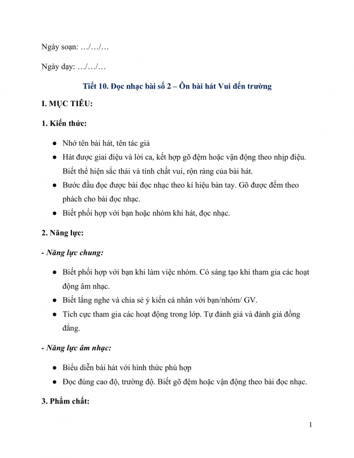 Giáo án và PPT Âm nhạc 3 kết nối Tiết 10: Ôn bài hát Vui đến trường, Đọc nhạc Bài số 2