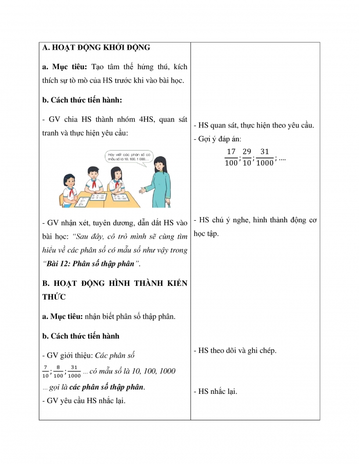 Giáo án và PPT Toán 5 cánh diều bài 12: Phân số thập phân