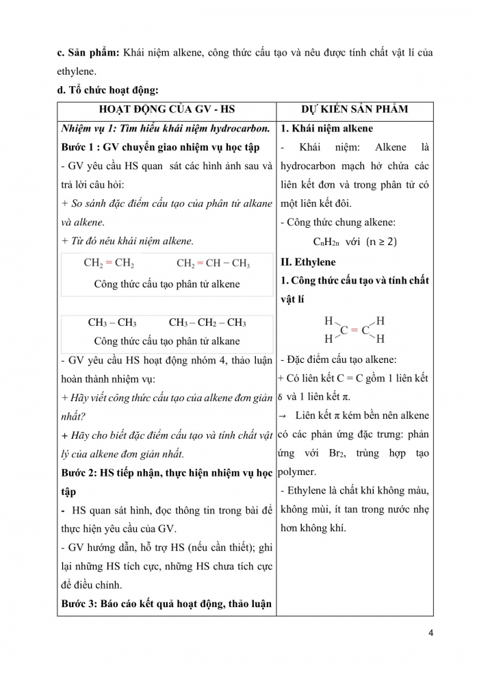 Giáo án và PPT KHTN 9 cánh diều Bài 21: Alkene