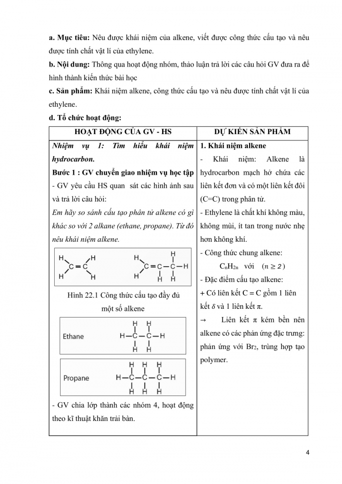 Giáo án và PPT KHTN 9 chân trời Bài 22: Alkene