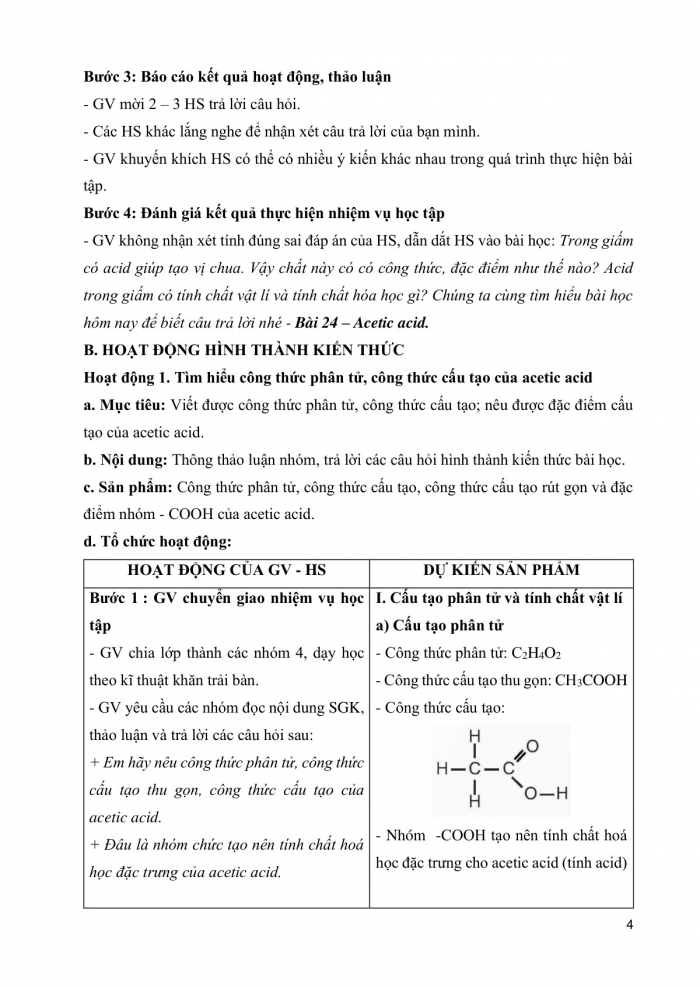 Giáo án và PPT KHTN 9 cánh diều Bài 24: Acetic acid