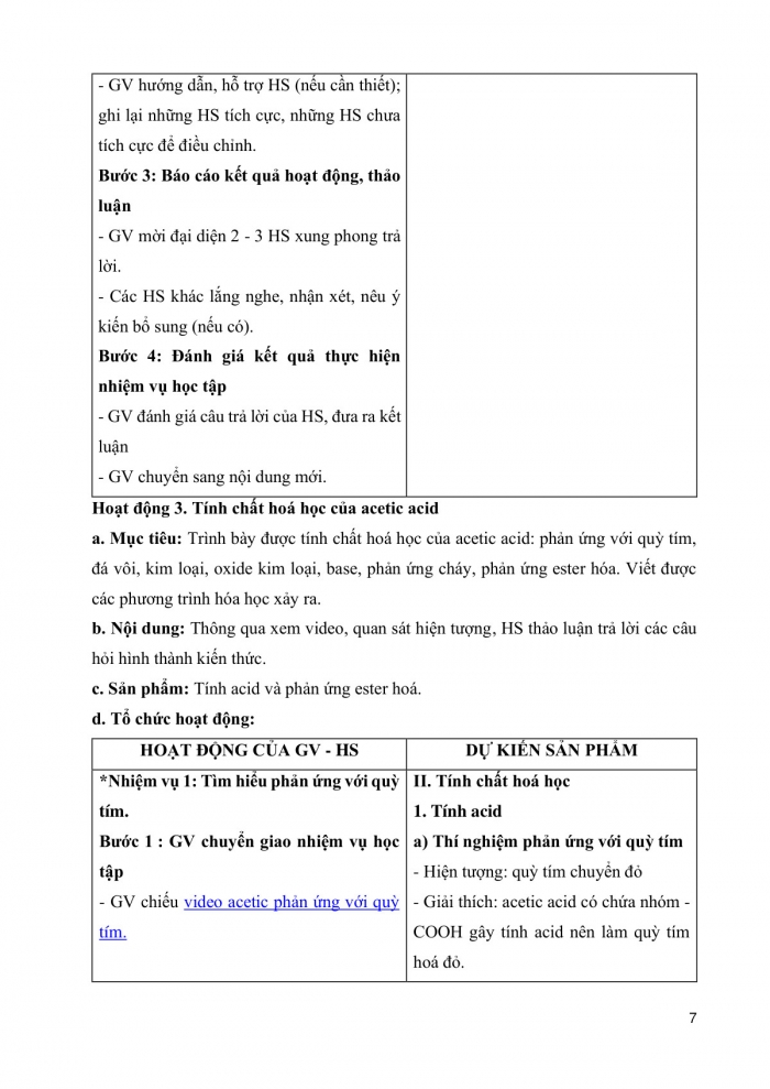 Giáo án và PPT KHTN 9 cánh diều Bài 24: Acetic acid