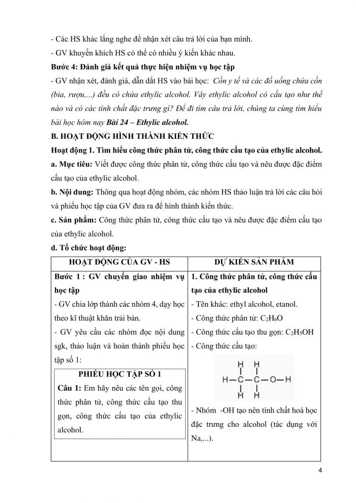 Giáo án và PPT KHTN 9 chân trời Bài 24: Ethylic alcohol