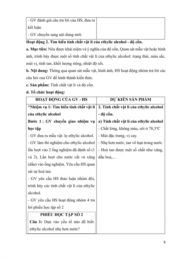 Giáo án và PPT KHTN 9 chân trời Bài 24: Ethylic alcohol