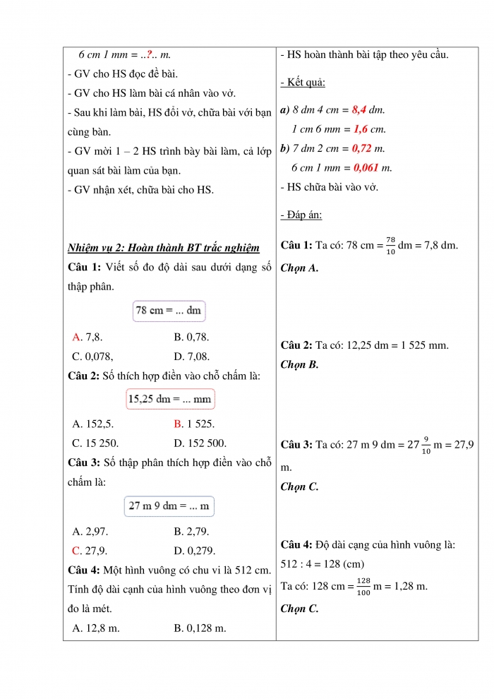 Giáo án và PPT Toán 5 Chân trời bài 24: Viết các số đo độ dài dưới dạng số thập phân