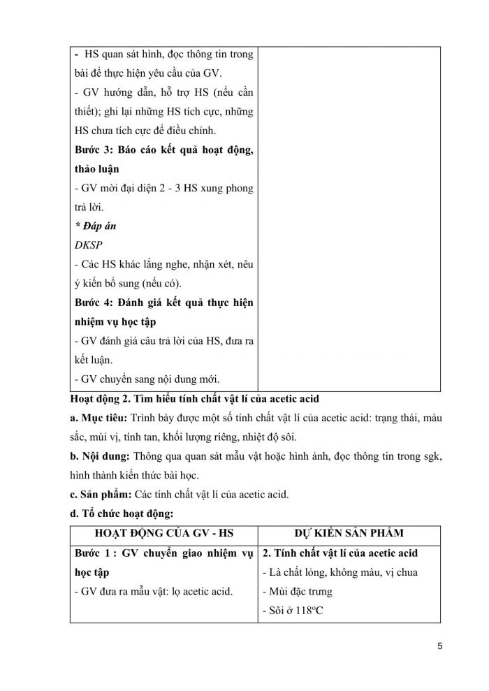 Giáo án và PPT KHTN 9 chân trời Bài 25: Acetic acid