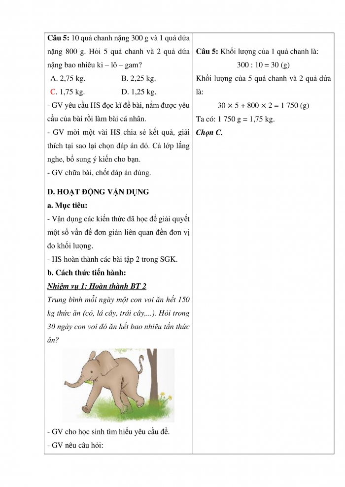 Giáo án và PPT Toán 5 Chân trời bài 25: Viết các số đo khối lượng dưới dạng số thập phân