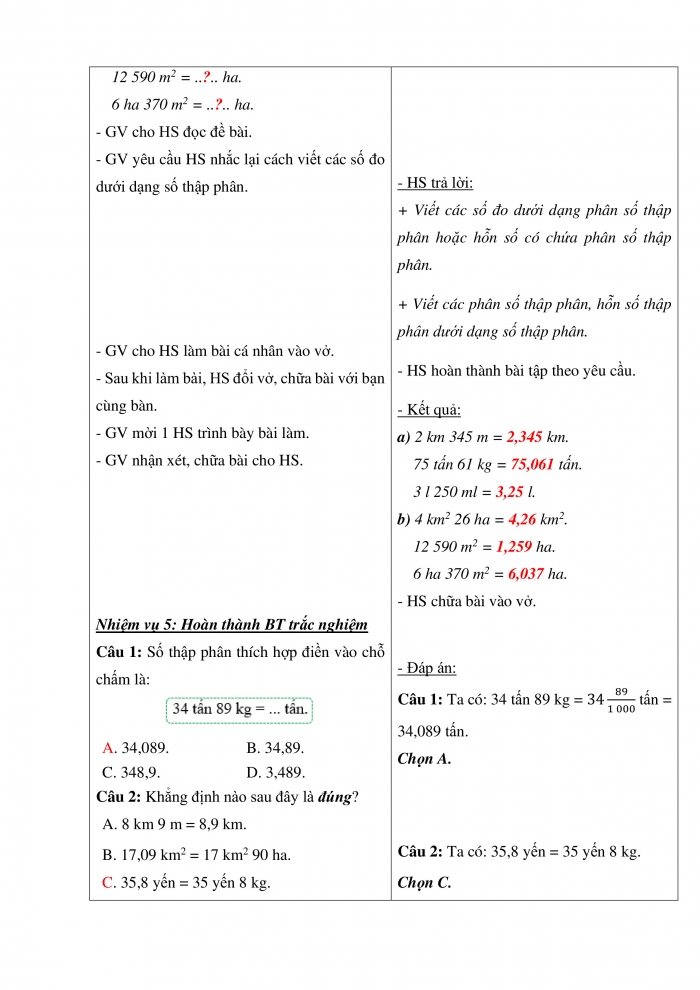 Giáo án và PPT Toán 5 Chân trời bài 27: Em làm được những gì?