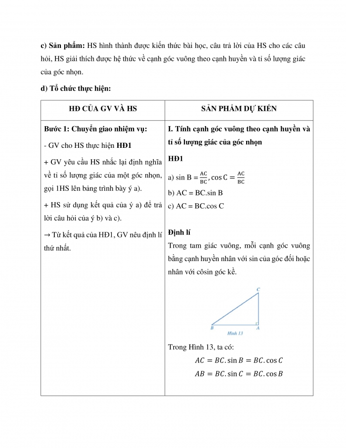 Giáo án và PPT Toán 9 cánh diều bài 2: Một số hệ thức về cạnh và góc trong tam giác vuông