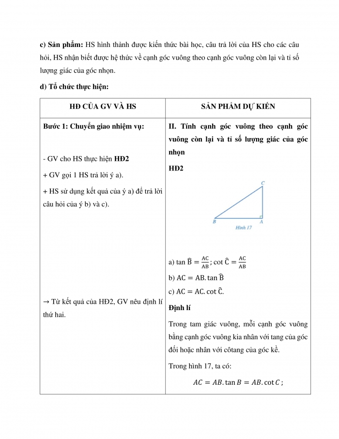 Giáo án và PPT Toán 9 cánh diều bài 2: Một số hệ thức về cạnh và góc trong tam giác vuông