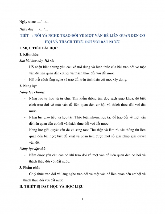 Giáo án và PPT Ngữ văn 12 chân trời bài 2: Trao đổi về một vấn đề liên quan đến cơ hội và thách thức đối với đất nước