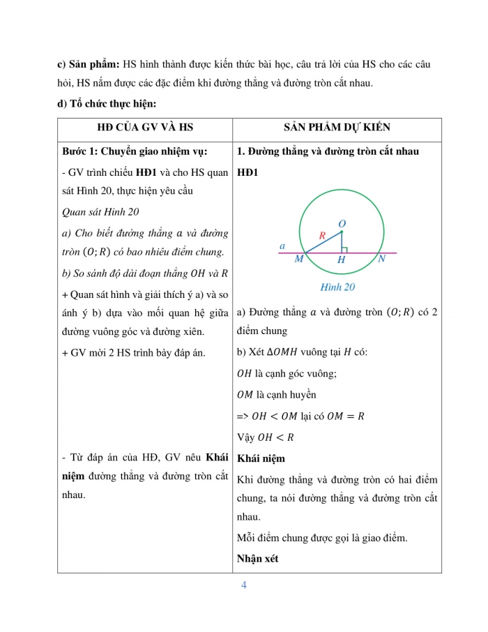 Giáo án và PPT Toán 9 cánh diều bài 2: Vị trí tương đối của đường thẳng và đường tròn