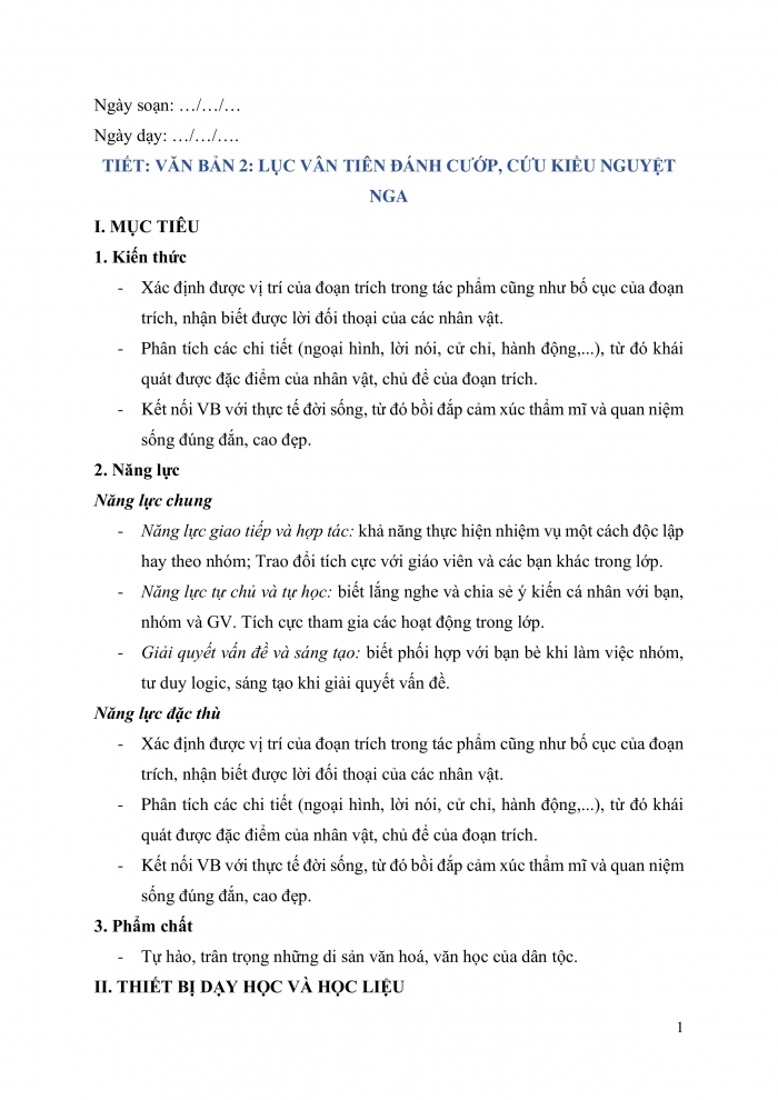 Giáo án và PPT Ngữ văn 9 kết nối Bài 3: Lục Vân Tiên đánh cướp, cứu Kiều Nguyệt Nga (trích Truyện Lục Vân Tiên, Nguyễn Đình Chiểu)