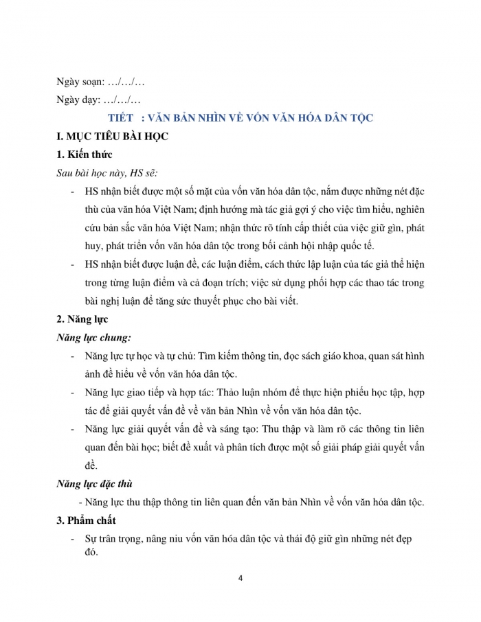 Giáo án và PPT Ngữ văn 12 kết nối bài 3: Nhìn về vốn văn hoá dân tộc (Trích – Trần Đình Hượu)