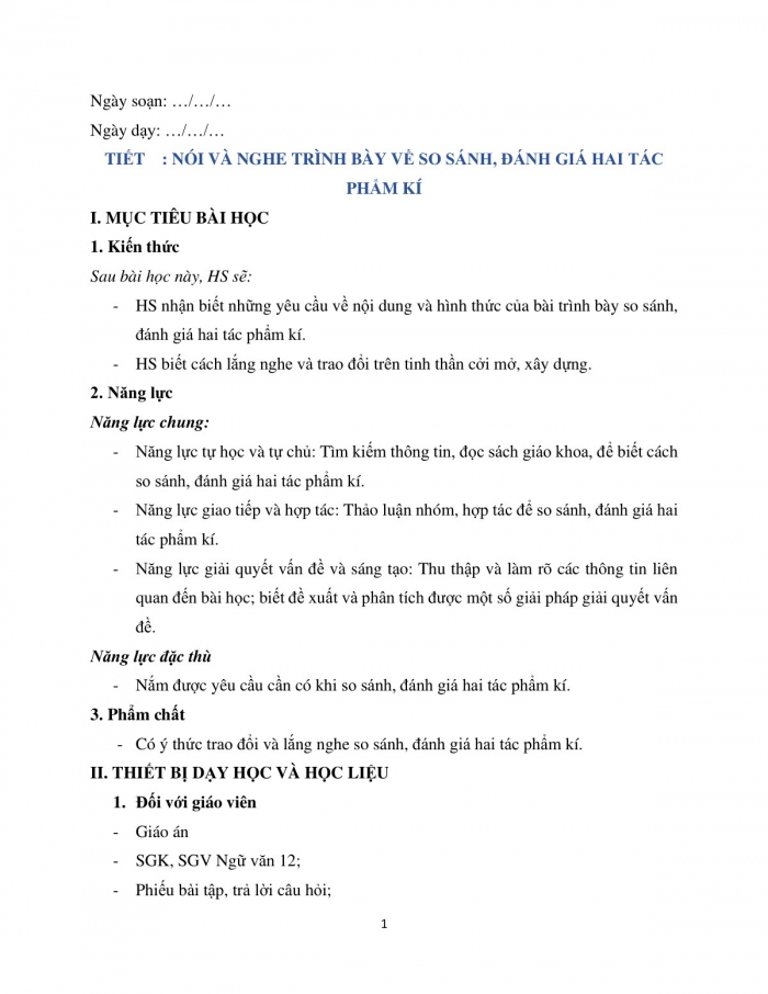 Giáo án và PPT Ngữ văn 12 cánh diều bài 3: Trình bày về so sánh, đánh giá hai tác phẩm kí