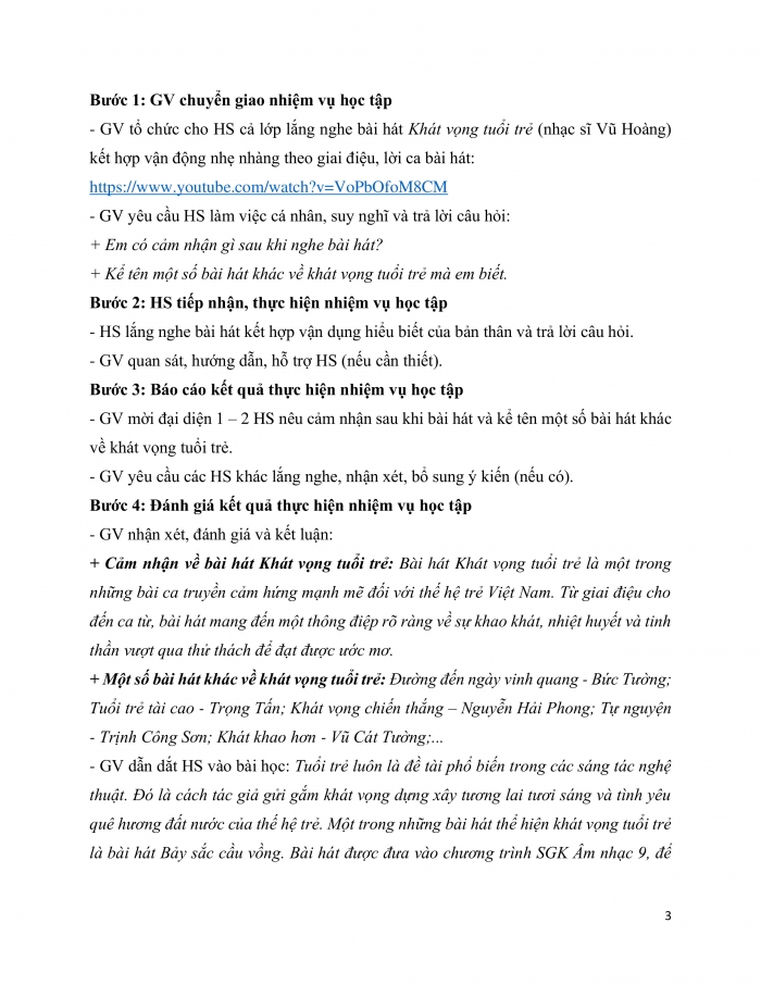 Giáo án và PPT Âm nhạc 9 kết nối Tiết 5: Hát Bài hát Bảy sắc cầu vồng, Nghe nhạc Bài hát Thời thanh niên sôi nổi