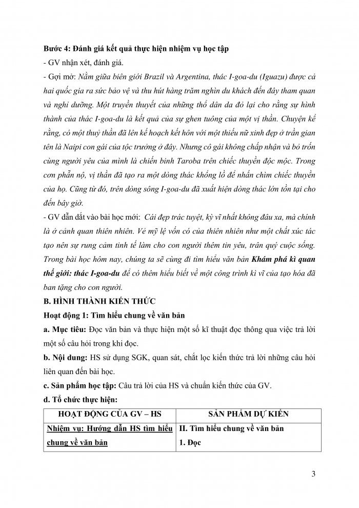 Giáo án và PPT Ngữ văn 9 cánh diều bài 3 Khám phá kì quan thế giới: thác I-goa-du (Theo Đỗ Doãn Hoàng)