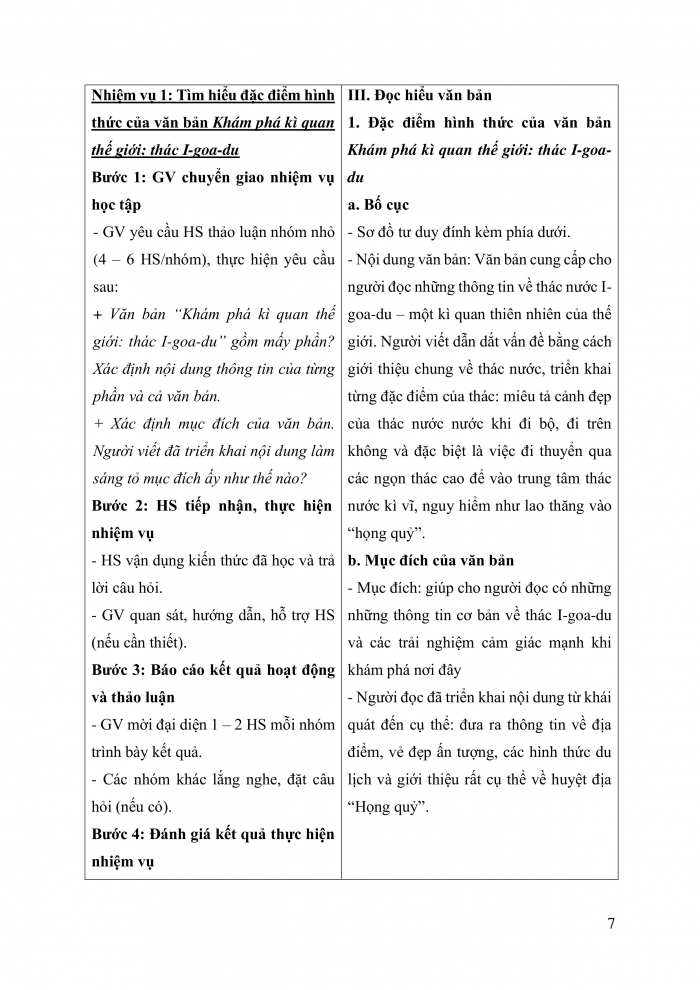 Giáo án và PPT Ngữ văn 9 cánh diều bài 3 Khám phá kì quan thế giới: thác I-goa-du (Theo Đỗ Doãn Hoàng)