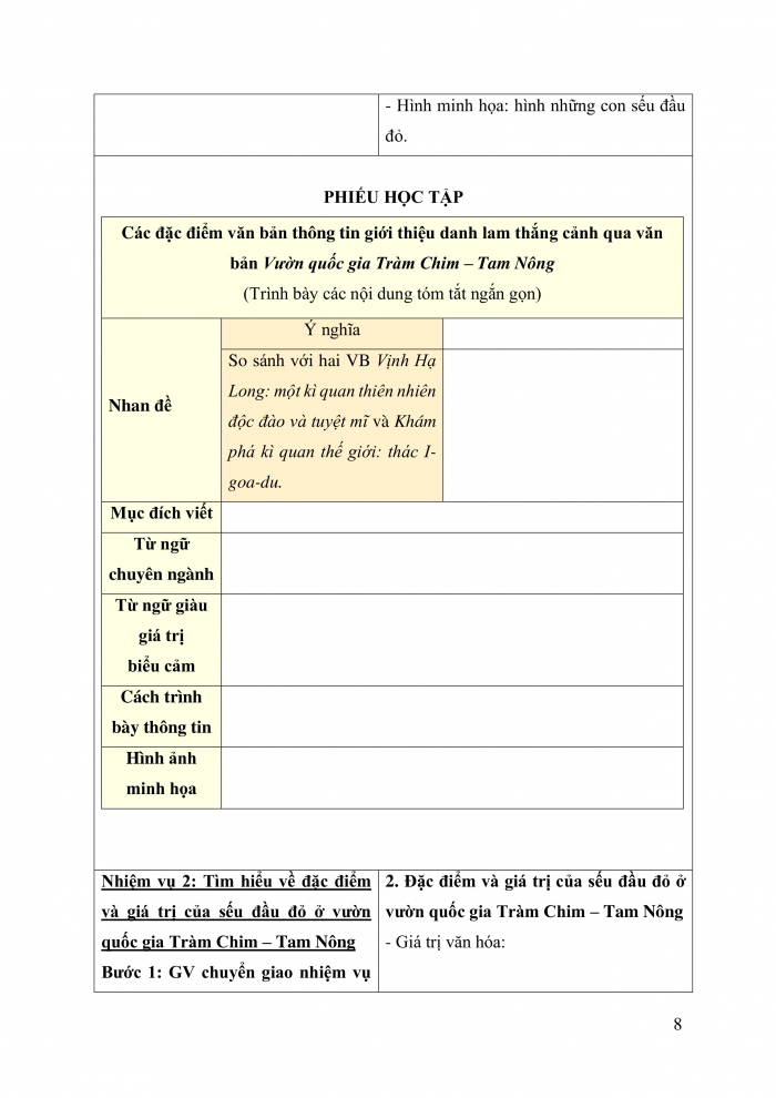 Giáo án và PPT Ngữ văn 9 cánh diều bài 3: Vườn quốc gia Tràm Chim – Tam Nông (Theo dulichviet.net.vn)