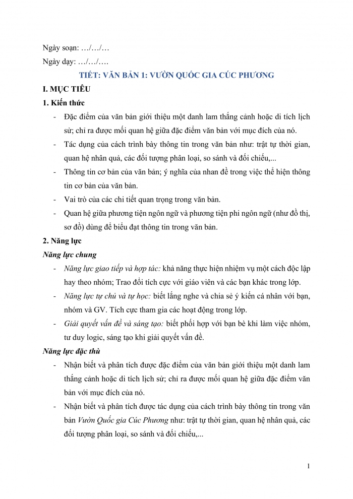 Giáo án và PPT Ngữ văn 9 chân trời bài 3: Vườn Quốc gia Cúc Phương (Theo Đào Thị Luyến, Hoàng Trà My, Hoàng Lan Anh)