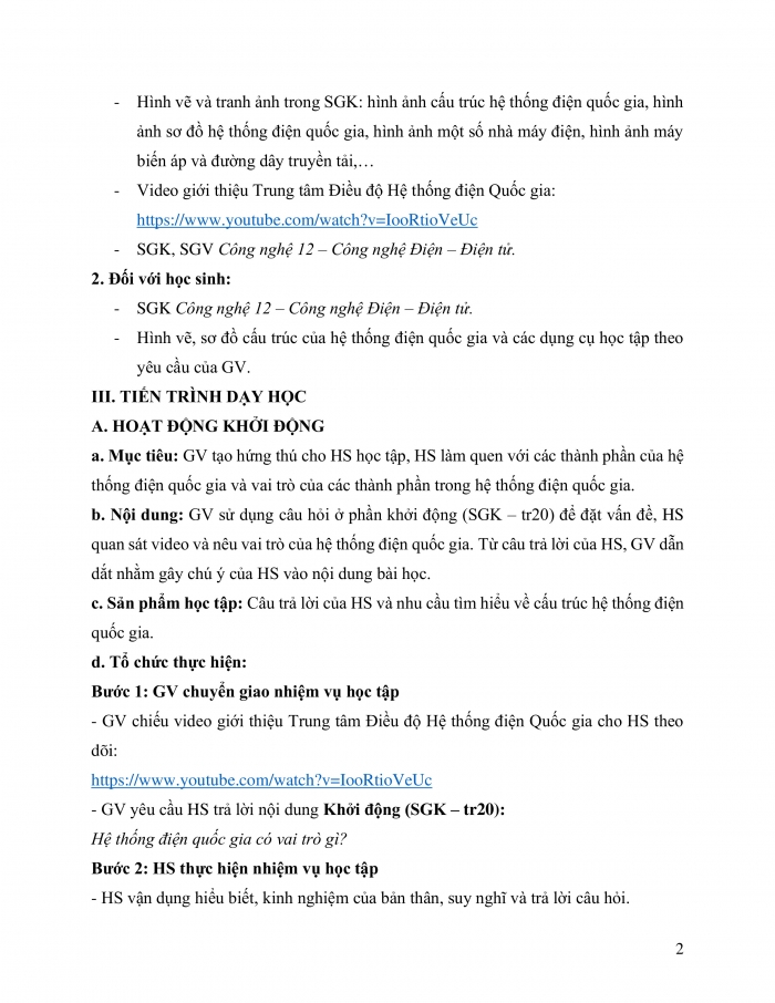 Giáo án và PPT công nghệ 12 điện - điện tử Cánh diều bài 4: Cấu trúc hệ thống điện quốc gia