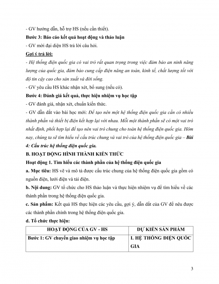 Giáo án và PPT công nghệ 12 điện - điện tử Cánh diều bài 4: Cấu trúc hệ thống điện quốc gia