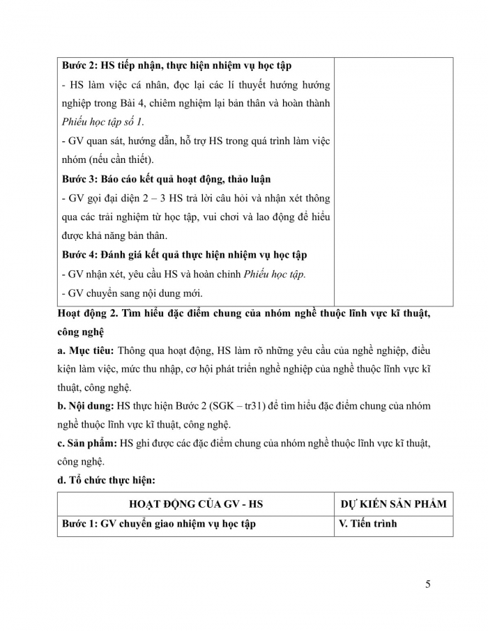 Giáo án và PPT Công nghệ 9 Định hướng nghề nghiệp Kết nối bài 5: Dự án Tự đánh giá mức độ phù hợp của bản thân với một số ngành nghề trong lĩnh vực kĩ thuật, công nghệ