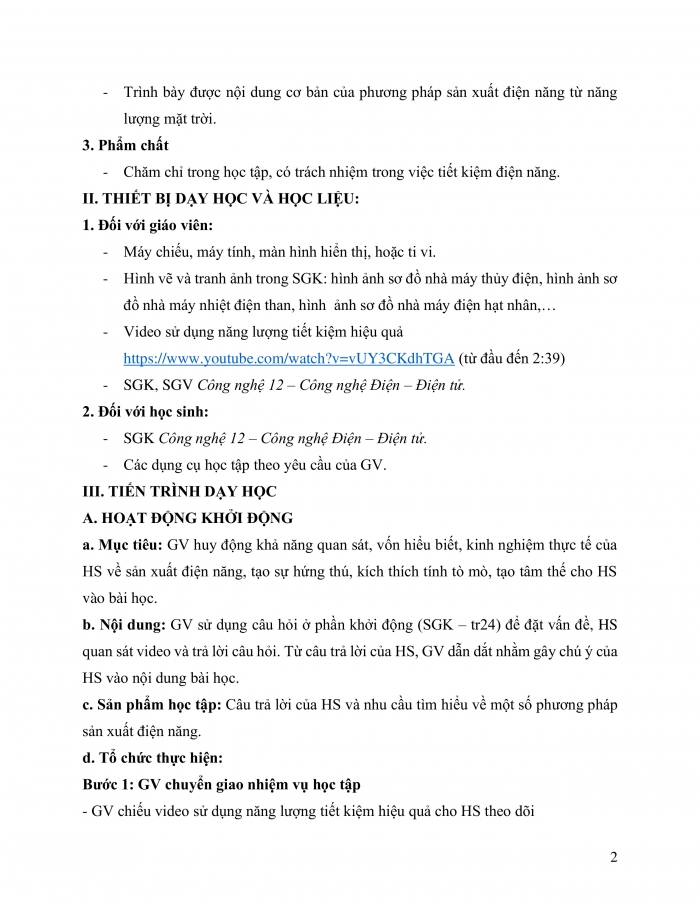 Giáo án và PPT công nghệ 12 điện - điện tử Cánh diều bài 5: Một số phương pháp sản xuất điện năng