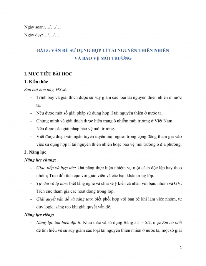 Giáo án và PPT Địa lí 12 cánh diều bài 5: Vấn đề sử dụng hợp lí tài nguyên thiên nhiên và bảo vệ môi trường