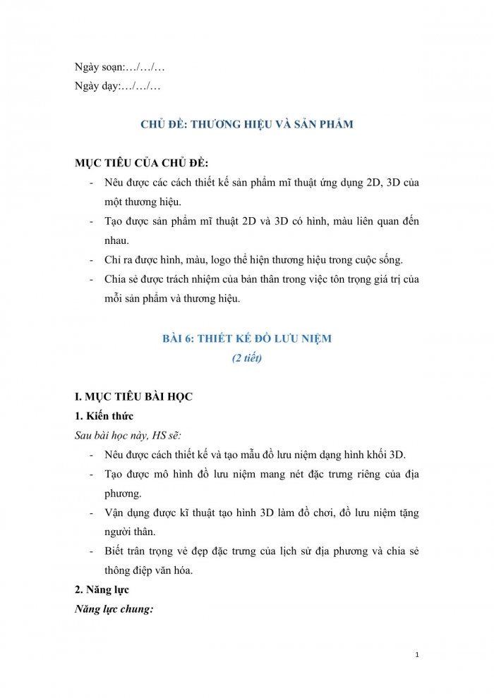 Giáo án và PPT Mĩ thuật 9 chân trời bản 1 bài 6: Thiết kế đồ lưu niệm