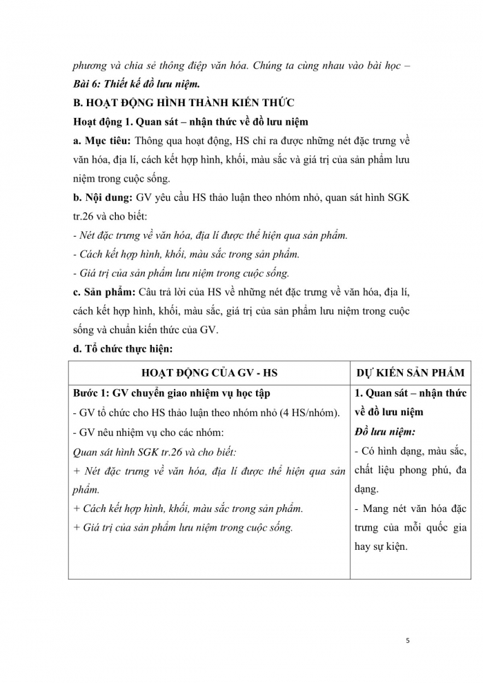 Giáo án và PPT Mĩ thuật 9 chân trời bản 1 bài 6: Thiết kế đồ lưu niệm