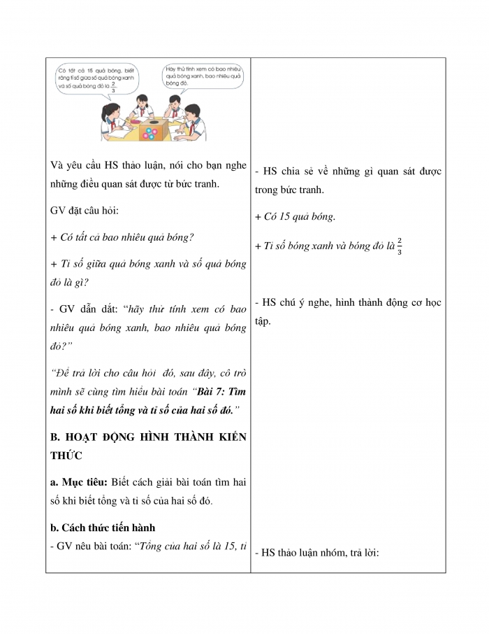 Giáo án và PPT Toán 5 cánh diều bài 7: Tìm hai số khi biết tổng và tỉ số của hai số đó