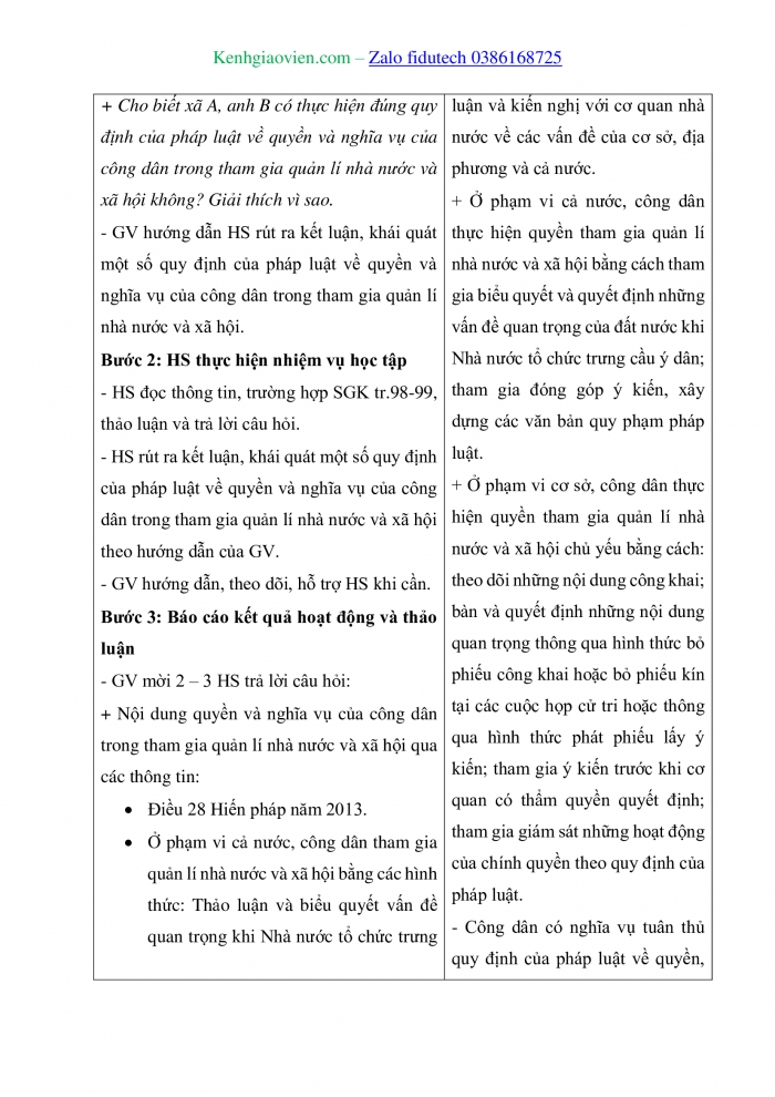 Giáo án và PPT Kinh tế pháp luật 11 chân trời Bài 13: Quyền và nghĩa vụ công dân trong tham gia quản lí nhà nước và xã hội