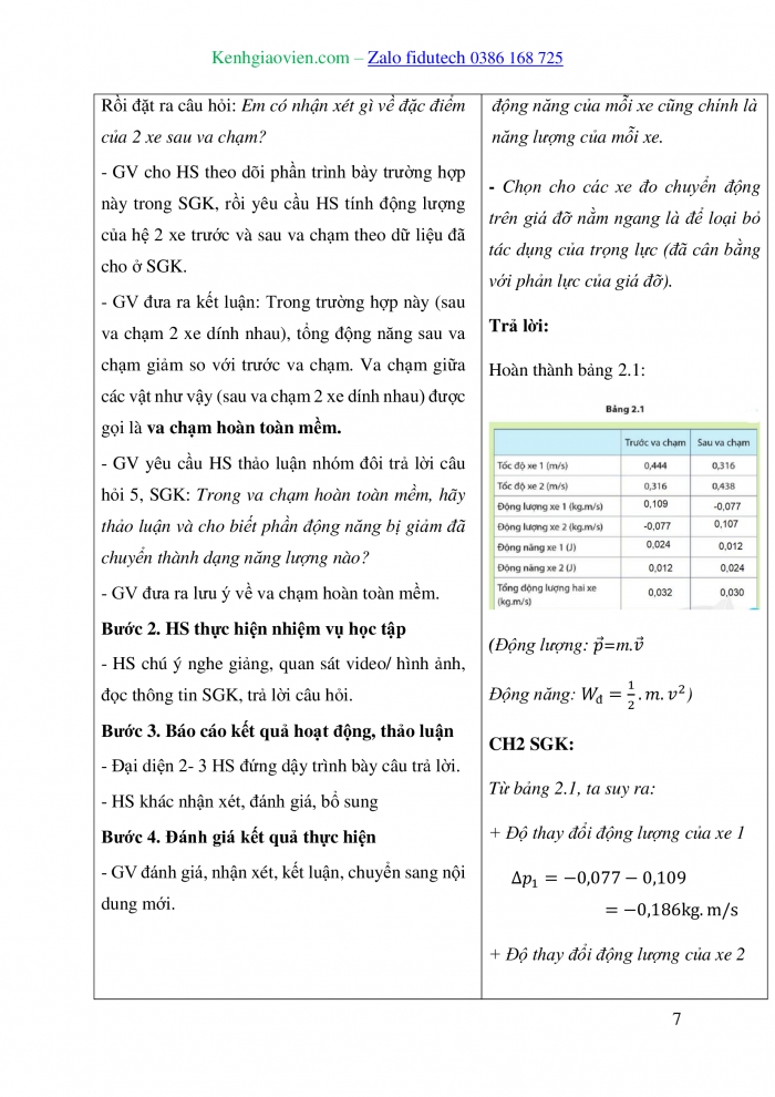 Giáo án và PPT Vật lí 10 cánh diều Bài 2: Động lượng và năng lượng trong va chạm