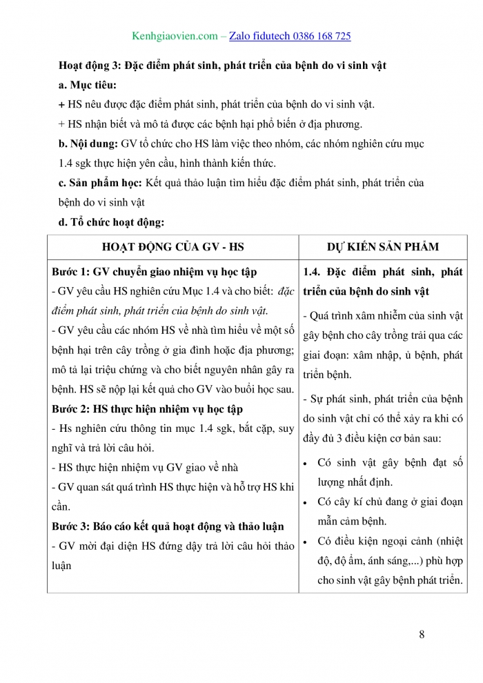 Giáo án và PPT Công nghệ trồng trọt 10 cánh diều Bài 14: Bệnh hại cây trồng