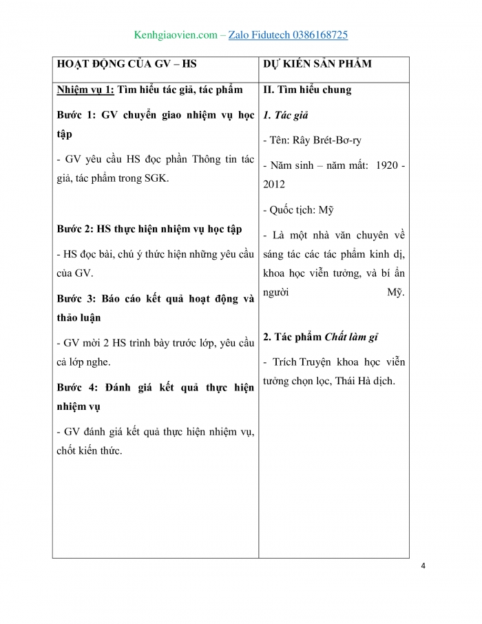 Giáo án và PPT Ngữ văn 7 cánh diều Bài 3: Chất làm gỉ (Rây Brét-bơ-ry)