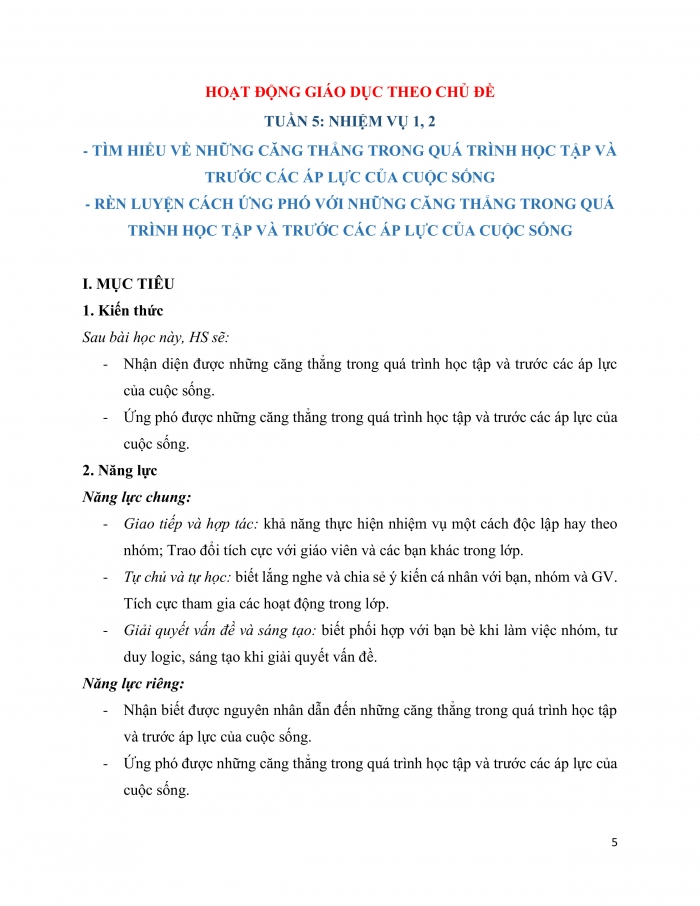 Giáo án và PPT Hoạt động trải nghiệm 9 chân trời bản 2 Chủ đề 2: Thích nghi với những thay đổi trong cuộc sống - Tuần 5